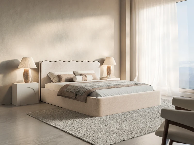 Polsterbett 180x200 cm Duney hellbeige Geflecht