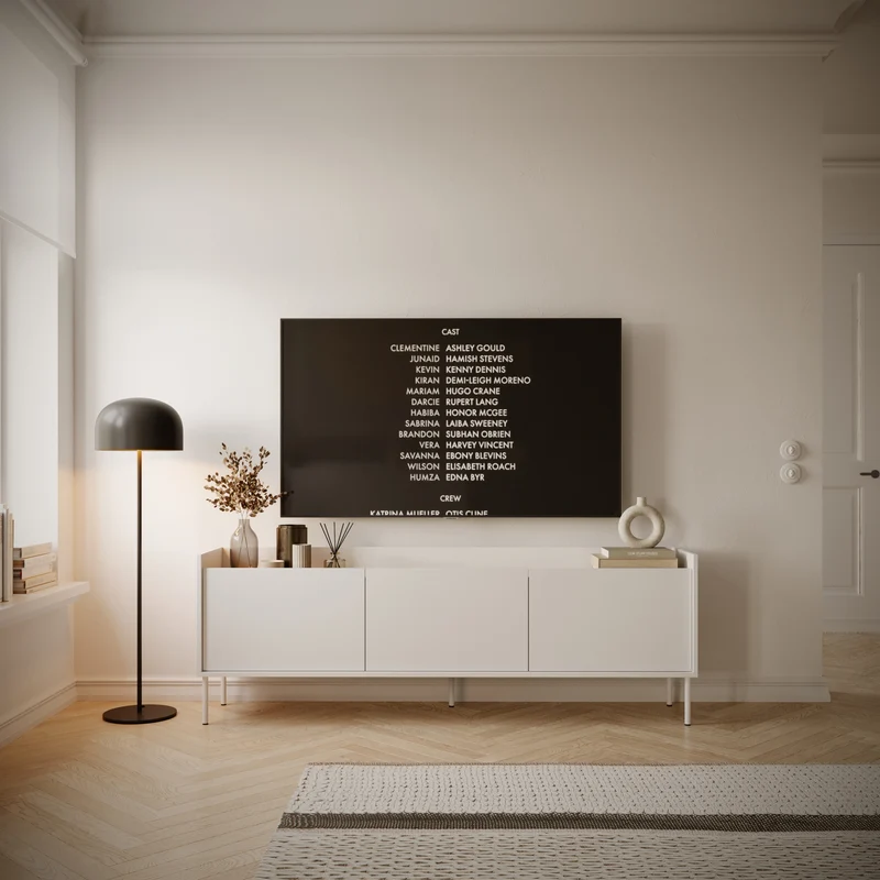 TV-Schrank Tovi, dreitürig, 175 cm, weiß/Lindberg-Eiche