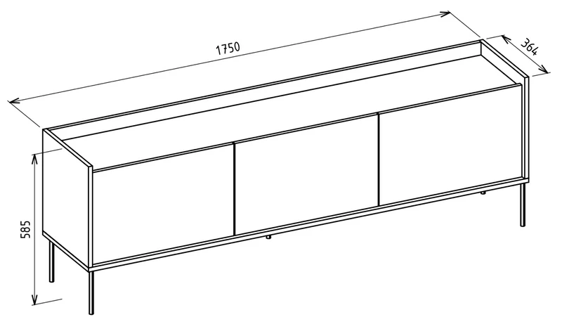 TV-Schrank Tovi, dreitürig, 175 cm, weiß/Lindberg-Eiche
