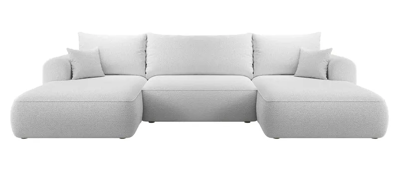 Ecksofa mit Schlaffunktion Ovo U-förmig mit Stauraum, grau Bouclé, universell verwendbar