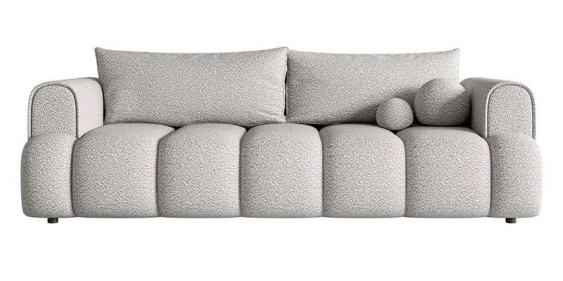 Dreisitziges Sofa Dandelino mit Schlafunktion, hellgrauer Bouclé-Stoff