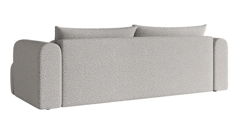 Dreisitziges Sofa Dandelino mit Schlafunktion, hellgrauer Bouclé-Stoff