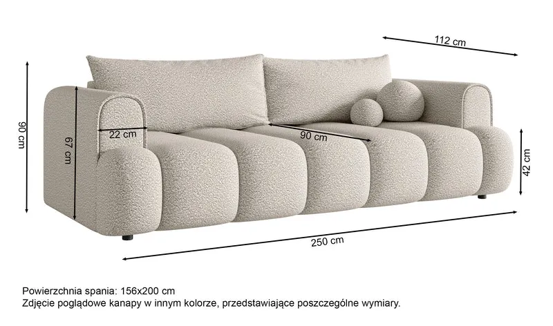Dreisitziges Sofa Dandelino mit Schlafunktion, grauer Bouclé-Stoff