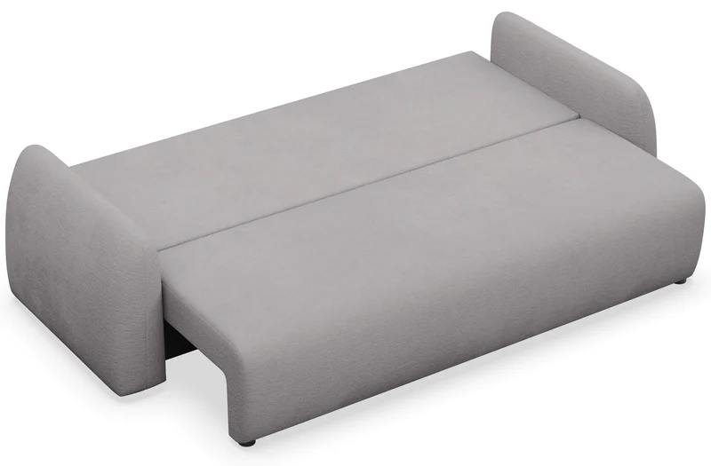 Dreisitziges ausklappbares Sofa Nubelle mit Stauraum, grauer hydrophober Chenillestoff