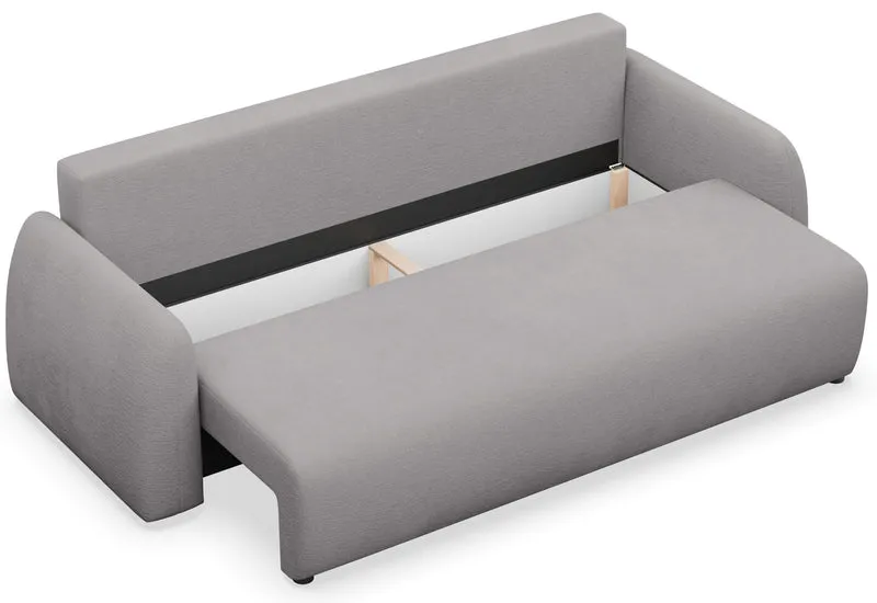 Dreisitziges ausklappbares Sofa Nubelle mit Stauraum, grauer hydrophober Chenillestoff