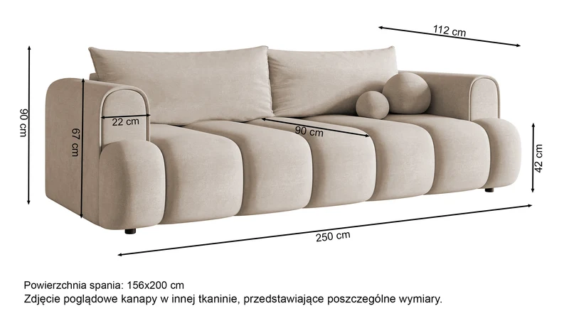 Dreisitziges Sofa Dandelino mit Schlafunktion, hellbeiger hydrophober Chenillestoff