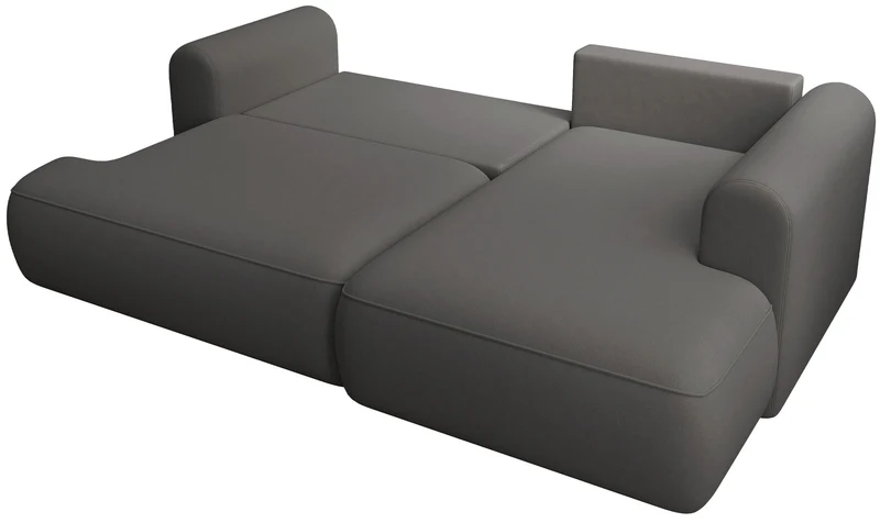 Ecksofa mit Schlaffunktion Ovo mini, L-förmig, rechtsseitig, mit Stauraum, dunkelgrauer, pflegeleichter Samtvelours