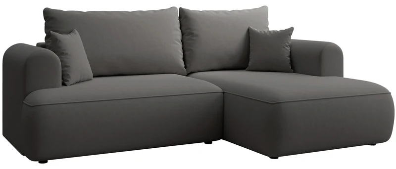 Ecksofa mit Schlaffunktion Ovo mini, L-förmig, rechtsseitig, mit Stauraum, dunkelgrauer, pflegeleichter Samtvelours
