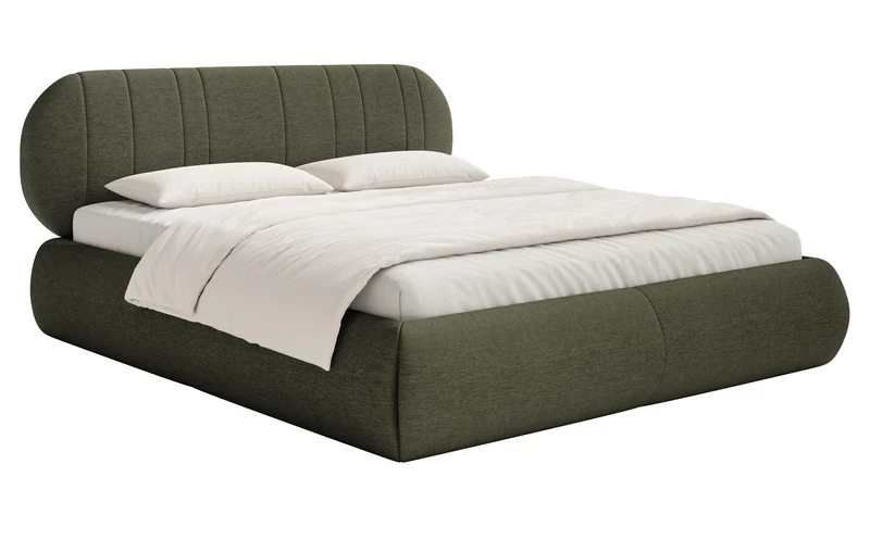 Gepolstertes Bett 140x200 cm Asmelio Khaki Flechtmuster