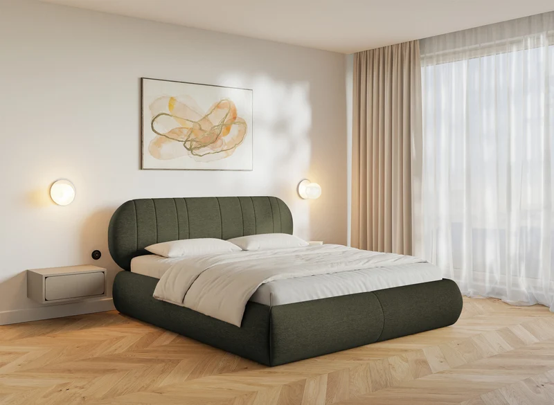 Gepolstertes Bett 140x200 cm Asmelio Khaki Flechtmuster