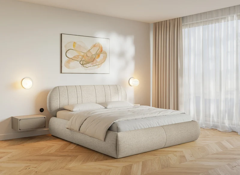 Polsterbett 180x200 cm Asmelio beige, Geflecht