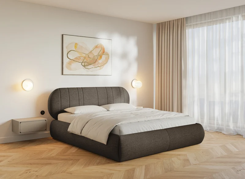 Polsterbett 140x200 cm Asmelio braun Geflecht