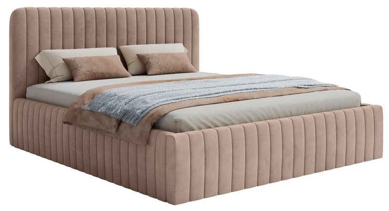 Polsterbett 140x200 cm Saliano mit Stauraum, beige, wasserabweisender Samt