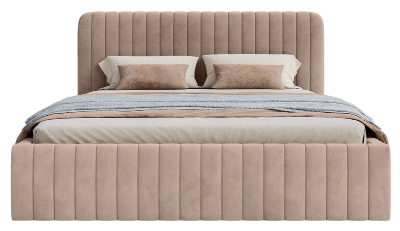Polsterbett 140x200 cm Saliano mit Stauraum, beige, wasserabweisender Samt