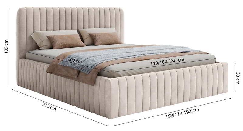 Polsterbett 140x200 cm Saliano mit Stauraum, beige, wasserabweisender Samt