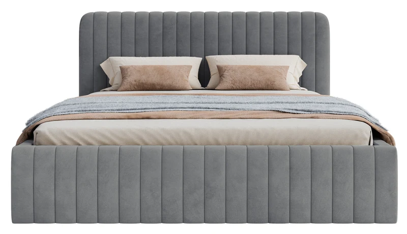 Polsterbett 140x200 cm Saliano mit Stauraum, blau-grauer Velours, wasserabweisend