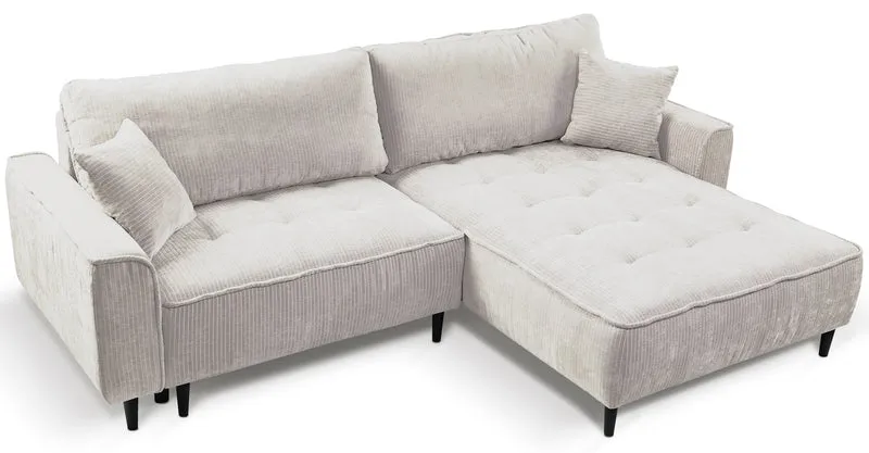 Ecksofa mit Schlafunktion Blues, L-förmig, rechtsseitig, mit Stauraum, hellbeige Cordstoff