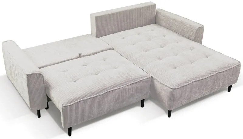 Ecksofa mit Schlafunktion Blues, L-förmig, rechtsseitig, mit Stauraum, hellbeige Cordstoff