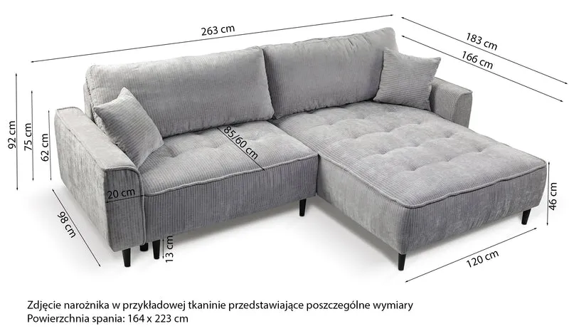 Ecksofa mit Schlafunktion Blues, L-förmig, linksseitig, mit Stauraum, hellbeige Cordstoff