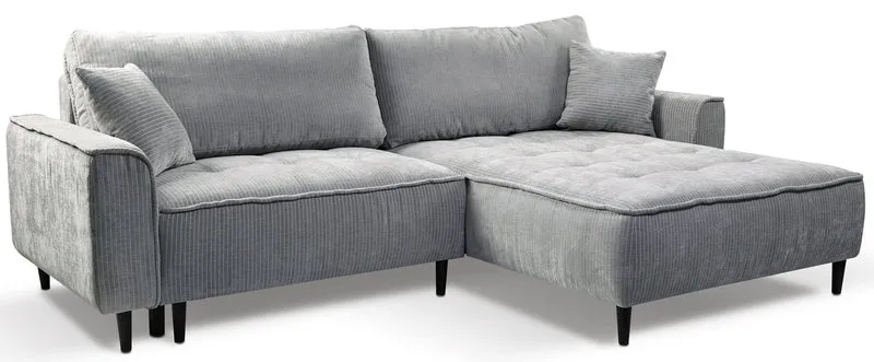 Ecksofa mit Schlaffunktion Blues, L-förmig, rechtsseitig, mit Stauraum, grauer Cordstoff