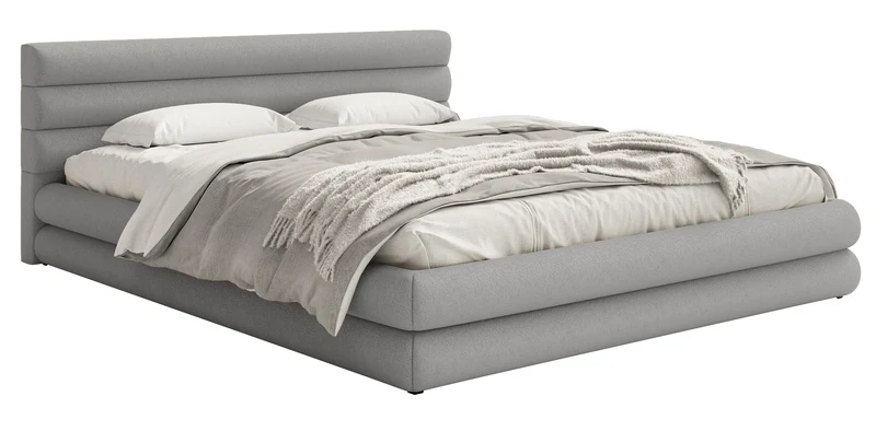 Gepolstertes Bett 160x200 cm Alegre mit Bettkasten, hellgrauer Chenille-Stoff, Metallrahmen