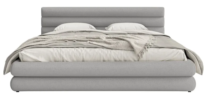 Gepolstertes Bett 160x200 cm Alegre mit Bettkasten, hellgrauer Chenille-Stoff, Metallrahmen