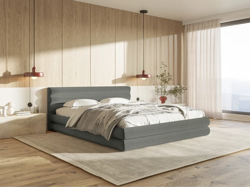 Polsterbett 160x200 cm Alegre mit Bettkasten, grau Chenille, Metallrahmen