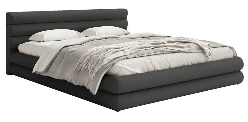 Gepolstertes Bett 160x200 cm Alegre mit Bettkasten, grafitfarbenes Chenille, Metallrahmen
