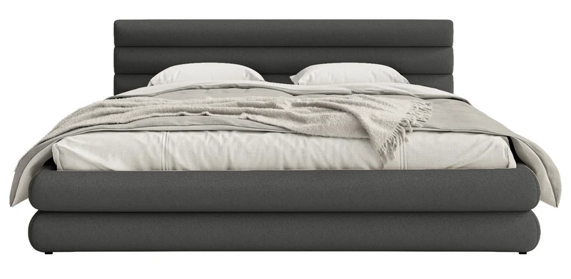 Gepolstertes Bett 160x200 cm Alegre mit Bettkasten, grafitfarbenes Chenille, Metallrahmen