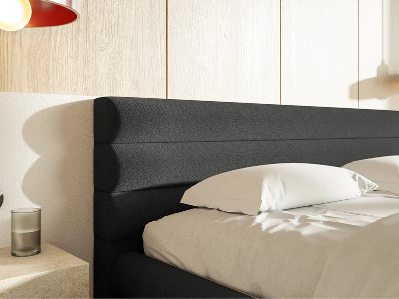 Gepolstertes Bett 160x200 cm Alegre mit Bettkasten, grafitfarbenes Chenille, Metallrahmen