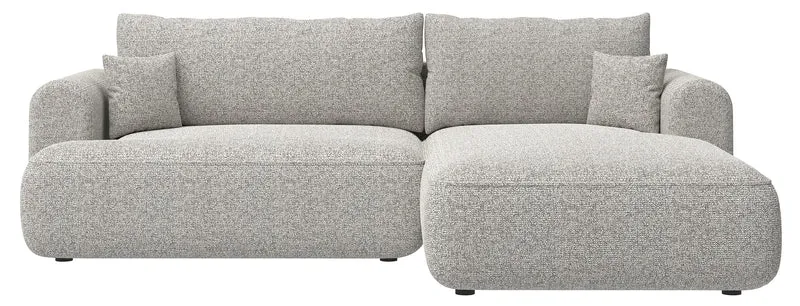 Ecksofa mit Schlaffunktion Ovo L-förmig, grau-beige Flechtoptik, rechtsseitig