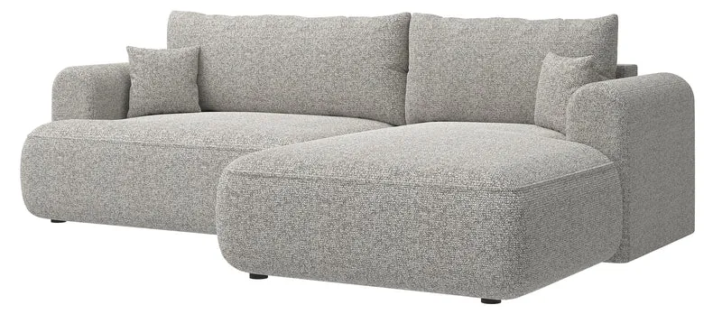 Ecksofa mit Schlaffunktion Ovo L-förmig, grau-beige Flechtoptik, rechtsseitig