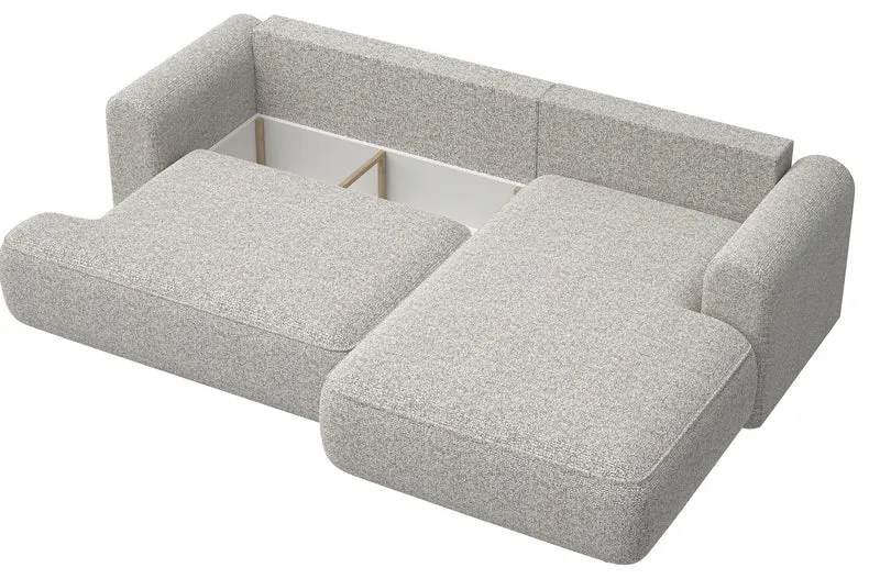 Ecksofa mit Schlaffunktion Ovo L-förmig, grau-beige Flechtoptik, rechtsseitig
