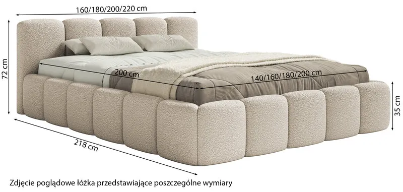 Polsterbett 180x200 cm Cloudy Low mit Stauraum, hellbeige Bouclé, Metallrahmen