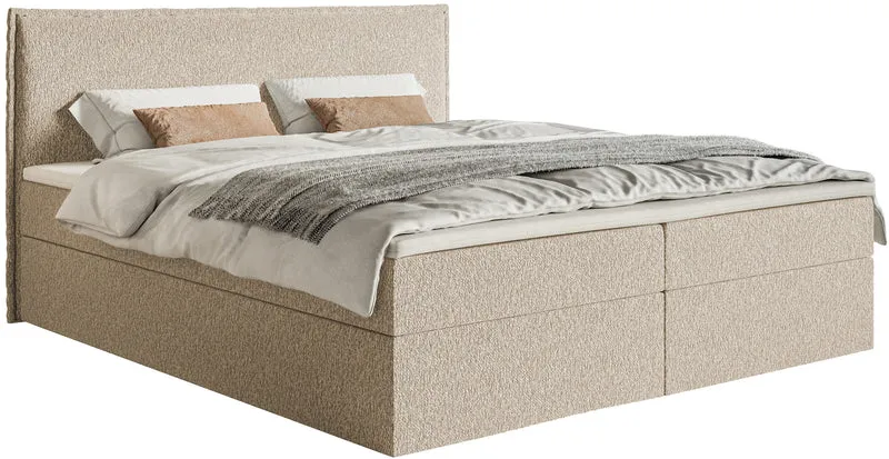Kontinentales Bett 160x200 cm Softie mit Stauraum und Topper, hellbeige Chenille