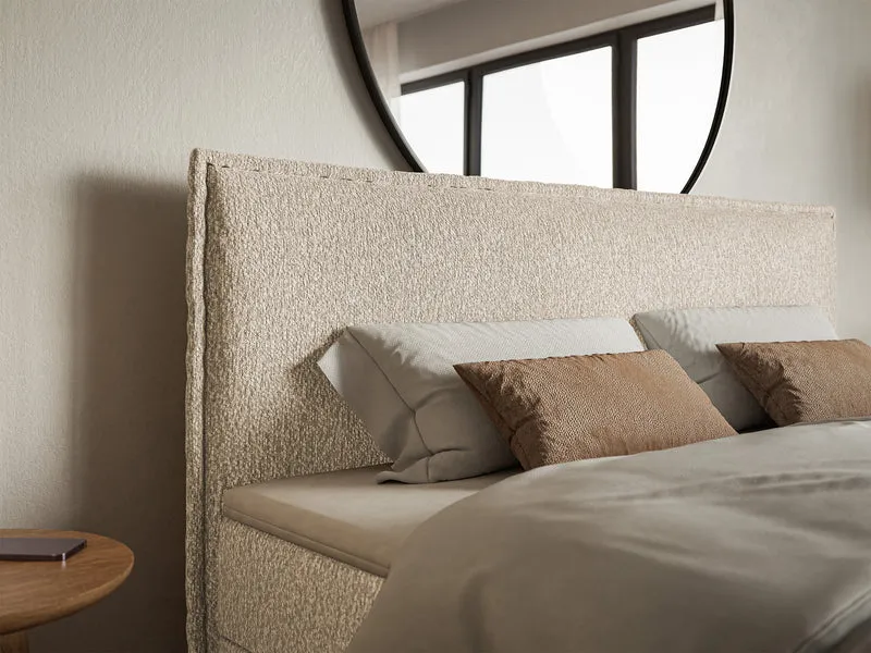 Kontinentales Bett 160x200 cm Softie mit Stauraum und Topper, hellbeige Chenille