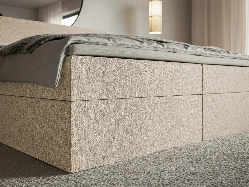 Kontinentales Bett 160x200 cm Softie mit Stauraum und Topper, hellbeige Chenille