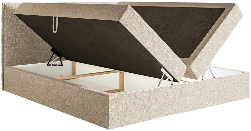 Kontinentales Bett 160x200 cm Softie mit Stauraum und Topper, hellbeige Chenille