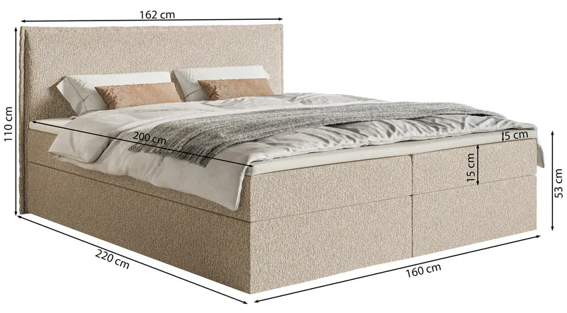 Kontinentales Bett 160x200 cm Softie mit Stauraum und Topper, hellbeige Chenille