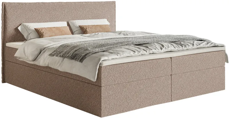 Kontinentalbett 140x200 cm Softie mit Stauraum und Topper, dunkelbeige Chenille