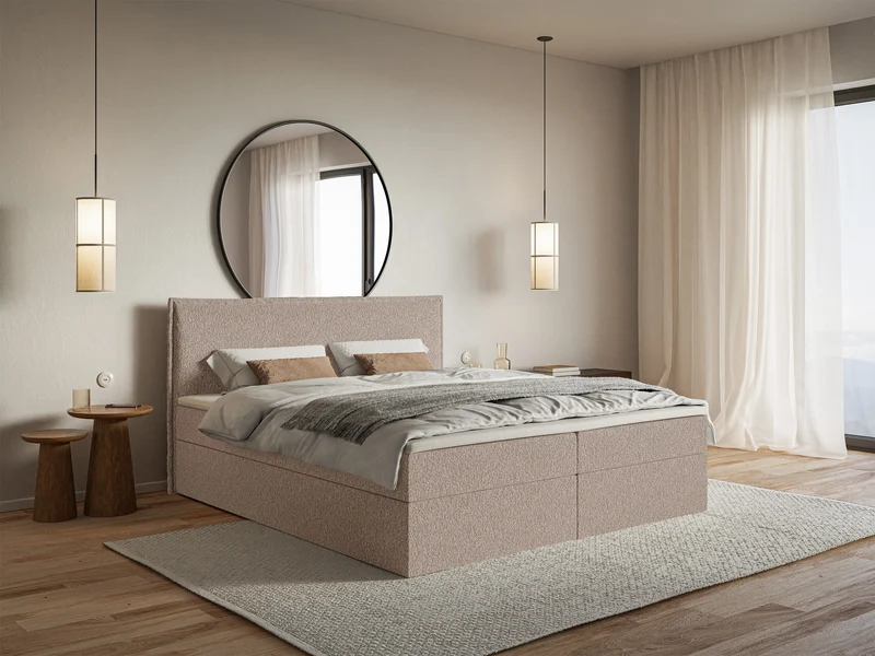Kontinentalbett 140x200 cm Softie mit Stauraum und Topper, dunkelbeige Chenille