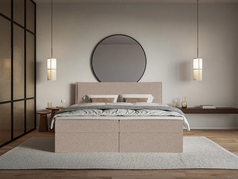 Kontinentalbett 140x200 cm Softie mit Stauraum und Topper, dunkelbeige Chenille