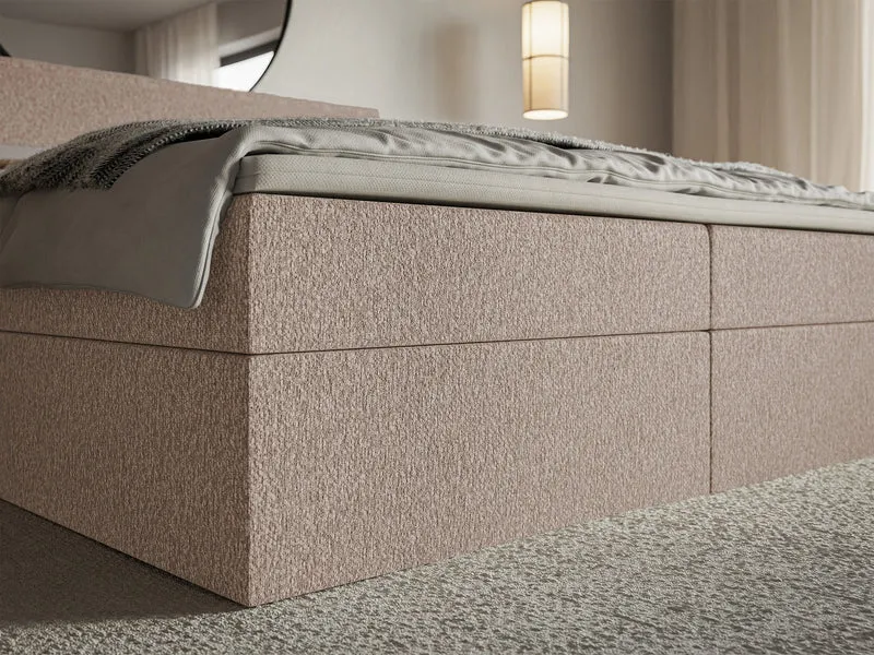 Kontinentalbett 140x200 cm Softie mit Stauraum und Topper, dunkelbeige Chenille