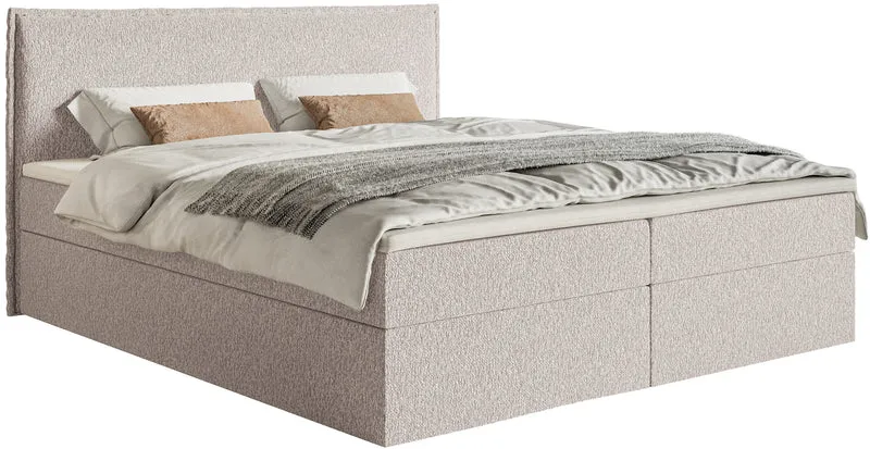 Kontinentalbett 160x200 cm Softie mit Stauraum und Topper, beige Chenille