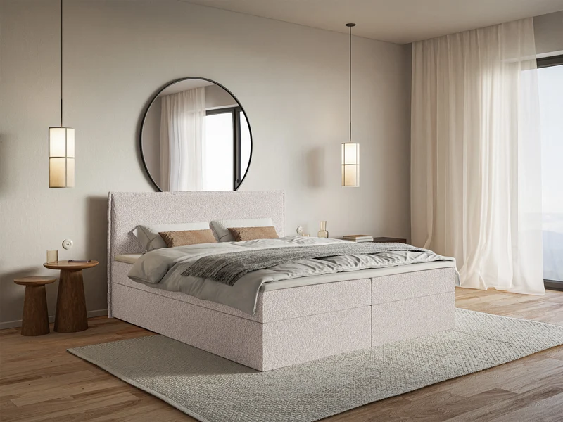 Kontinentalbett 160x200 cm Softie mit Stauraum und Topper, beige Chenille