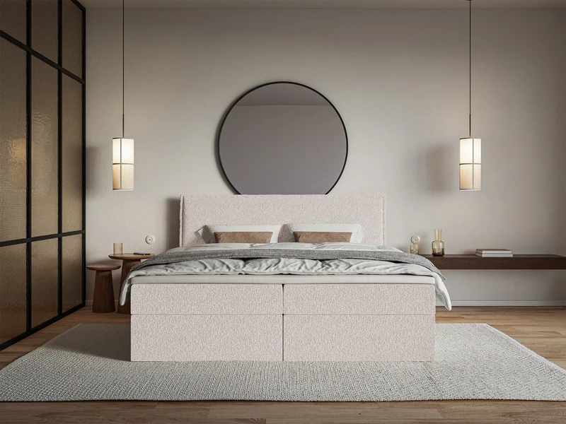 Kontinentalbett 160x200 cm Softie mit Stauraum und Topper, beige Chenille