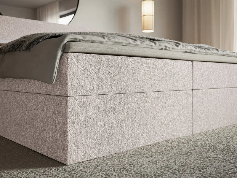 Kontinentalbett 160x200 cm Softie mit Stauraum und Topper, beige Chenille