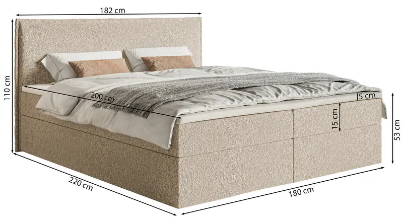 Kontinentalbett 180x200 cm Softie mit Stauraum und Topper, hellgrauer Chenillestoff