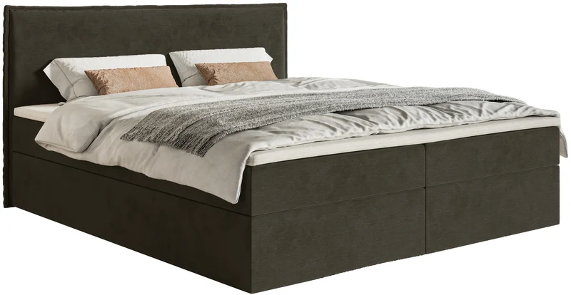Kontinentales Bett 160x200 cm Softie mit Stauraum und Topper, dunkelgrüner hydrophober Samt