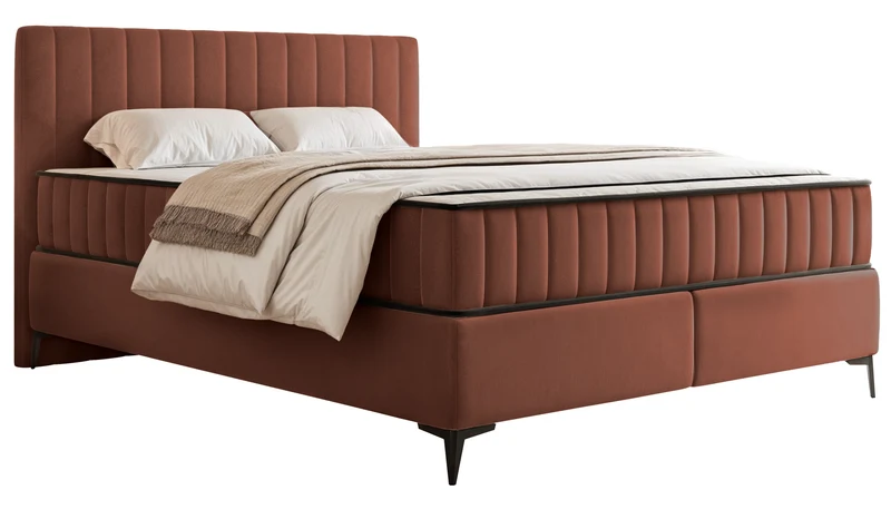 Kontinentales Bett 180x200 cm Mufasso mit Stauraum, kupferfarbener Veloursstoff, wasserabweisend